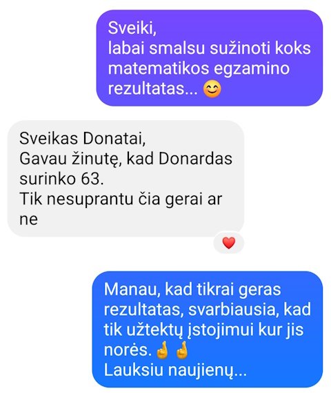 Jurgitos pranešimas apie Donardo VBE rezultatą